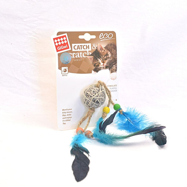 GIGWI 7275 Catch Scratch with Rattle Wood and Feather Cat Toy Gigwi 