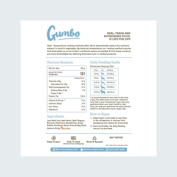 GUMBO Cooked Food Beef and Blueberry 100gr Hobi & Koleksi > Perawatan Hewan > Makanan & Vitamin Hewan Pet Republic Indonesia 