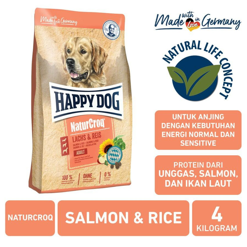 HAPPYDOG Naturcroq Adult Salmon and Rice Dog Food Dry Happy Pet 4kg 