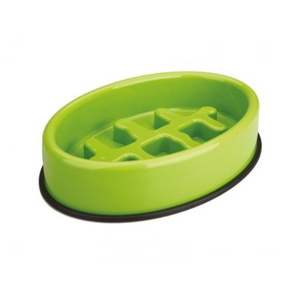 MPETS Fishbone Slow Feed Bowl Oval Pet Bowl MPets Green 