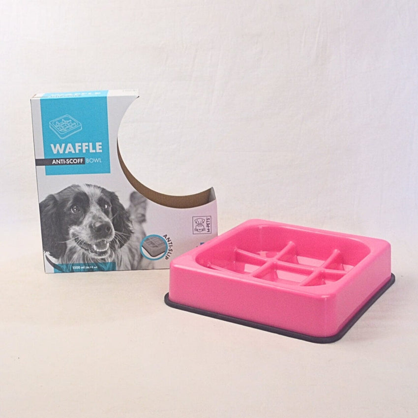 MPETS Waffle Slow Feed Bowl Chekered Pet Bowl MPets Pink 