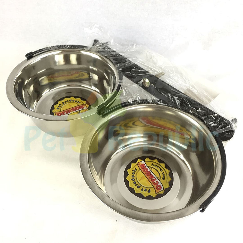 Octagon TER707 Stainless Steel 2 Bowl With Hanger 25cm - Pet Republic Jakarta