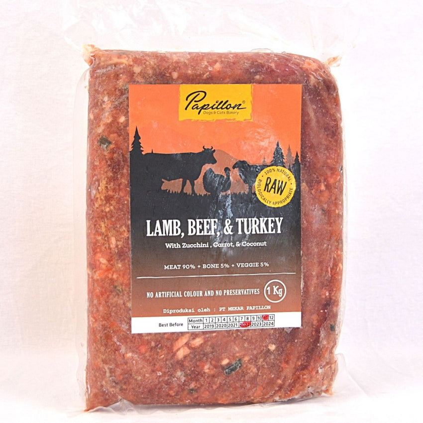 PAPILLON Raw Lamb Beef Turkey Zucchini 1kg Frozen Food Papillon 