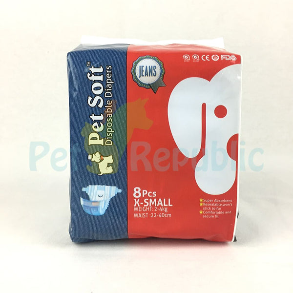 PETSOFT Disposable Diapers JEANS XS 8pcs - Pet Republic Jakarta