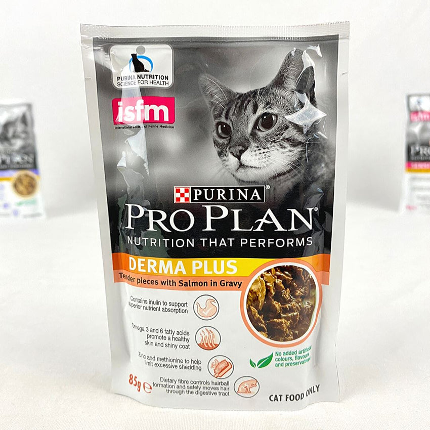 PROPLAN Pouch Adult Derma Plus Salmon 85gr Cat Food Wet Proplan 